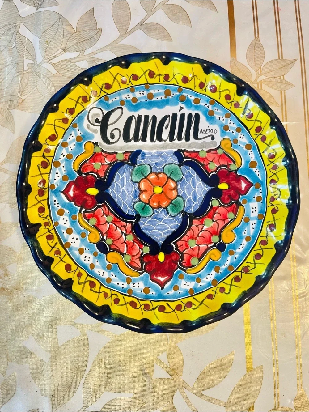 Handmade Mexico CANCUN Pottery Plate Decorative Collectible Platter